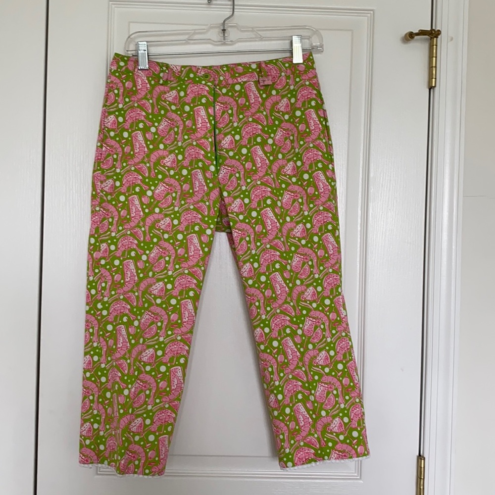 Authentic Lilly Pulitzer size 6 pink/green/white cotton capris with spandex